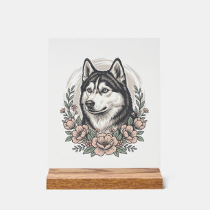 Vintage Husky Floral Portrait Shirt Design_1 Acrylic Sign
