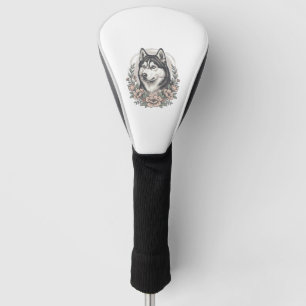 Vintage Husky Floral Portrait Shirt Design_1 Golf Head Cover