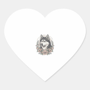 Vintage Husky Floral Portrait Shirt Design_1 Heart Sticker