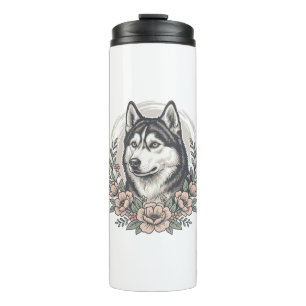Vintage Husky Floral Portrait Shirt Design_1 Thermal Tumbler