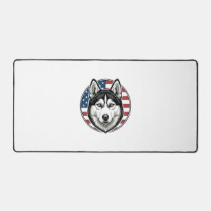Vintage Husky Patriotic Dog Vector Shirt Design_1 Desk Mat