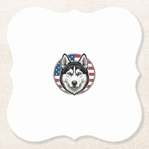 Vintage Husky Patriotic Dog Vector Shirt Design_1 Paper Coaster