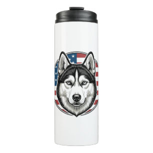 Vintage Husky Patriotic Dog Vector Shirt Design_1 Thermal Tumbler