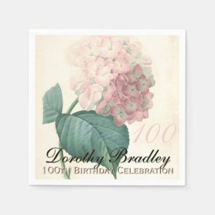 Vintage Hydrangea 100th Birthday Paper Napkins