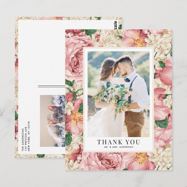 Vintage Hydrangea and Roses Wedding Thank You Postcard (Front/Back)