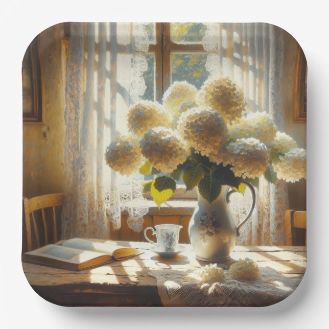Vintage Hydrangea Bouquet Paper Plate (Front)