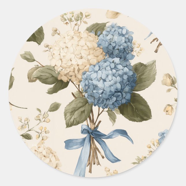 Vintage Hydrangea Bouquet Pattern Classic Round Sticker (Front)