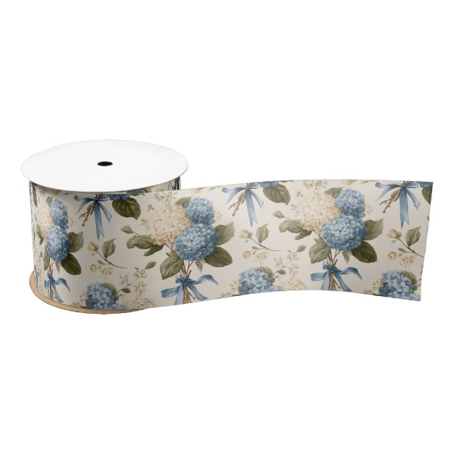 Vintage Hydrangea Bouquet Pattern Satin Ribbon (Spool)