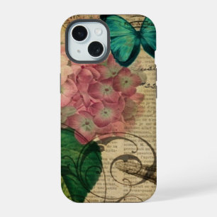 vintage Hydrangea butterfly botanical art fashion iPhone 15 Case