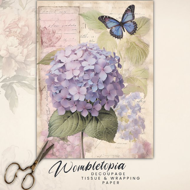 Vintage Hydrangea & Butterfly Decoupage Ephemera Tissue Paper (Creator Uploaded)