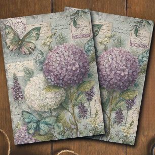 Vintage Hydrangea Butterfly Garden Decoupage Tissue Paper