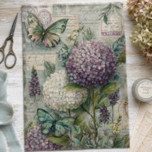 Vintage Hydrangea Butterfly Garden Decoupage
