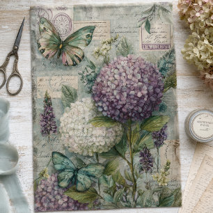 Vintage Hydrangea Butterfly Garden Decoupage Tissue Paper