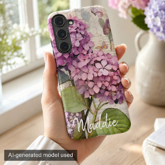 Vintage Hydrangea & Butterfly Pink Personalised Samsung Galaxy Case
