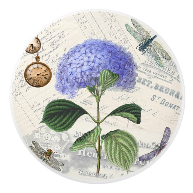 Vintage hydrangea ceramic knob (Front)