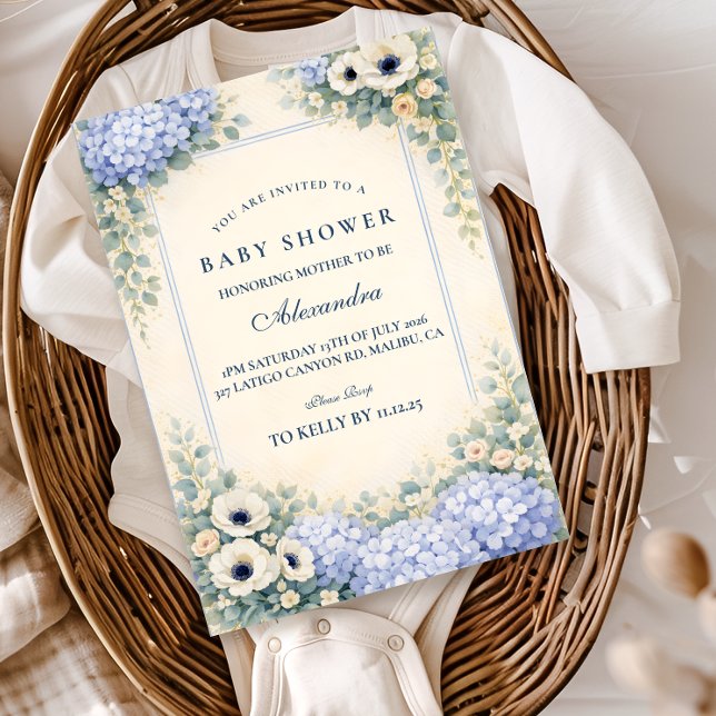 Vintage Hydrangea Floral Frame Baby Shower Invitation (Creator Uploaded)