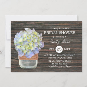 Vintage Hydrangea Floral Mason Jar Bridal Shower Invitation