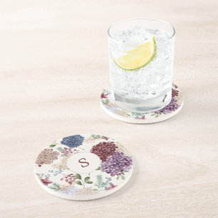 Vintage Hydrangea Grandmillennial Floral Monogram Coaster