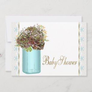 Vintage Hydrangea Mason Jar Baby Shower Invitation