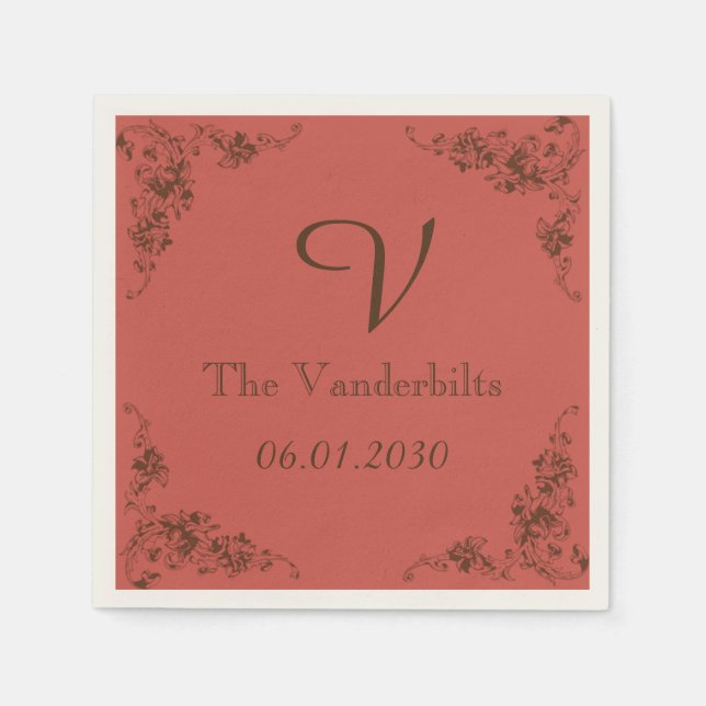 Vintage Hydrangea Monogram Wedding Napkin (Front)