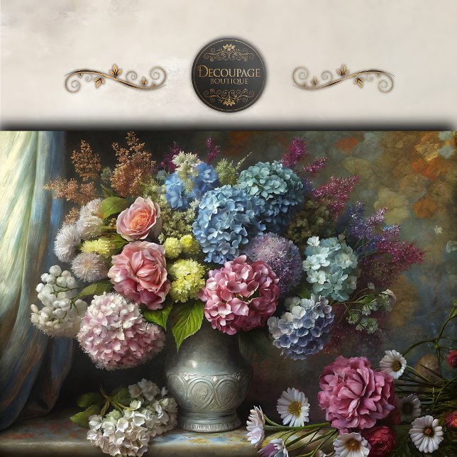 Vintage Hydrangea Rose Bouquet Decoupage Tissue Paper (Vintage Hydrangea Rose Bouquet Decoupage Tissue Paper)