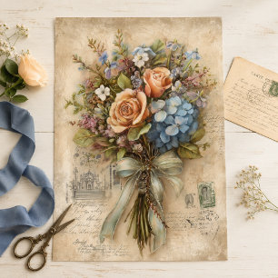 Vintage Hydrangea Rose Bouquet Ephemera Decoupage  Tissue Paper