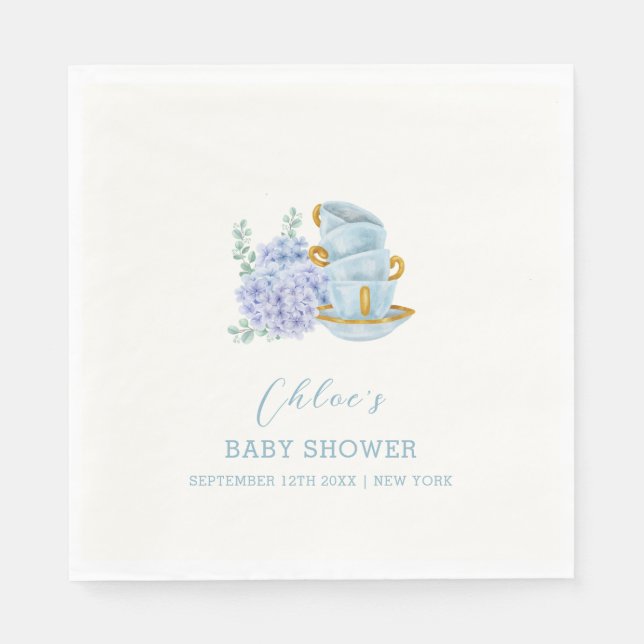 Vintage Hydrangea Tea Brewing Baby Shower  Napkin (Front)