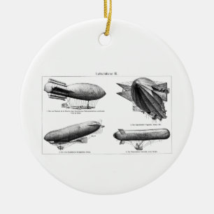 Vintage Hydrogen Blimps Zeppelins Balloons Retro Ceramic Tree Decoration