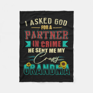 Vintage I Asked God For A Partner In Crime Grandma Fleece Blanket