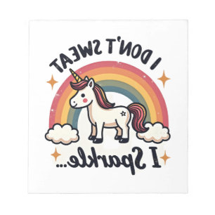 Vintage I Dont Sweat I Sparkle Unicorn Rainbow Fun Notepad