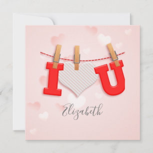 Vintage I Heart You drawing and text calligraphy Holiday Card