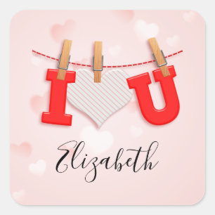 Vintage I Heart You drawing and text calligraphy Square Sticker
