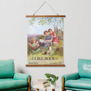 Vintage I Like Books Poster by Kate Seredy 1962 Hanging Tapestry
