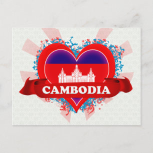 Vintage I Love Cambodia Postcard