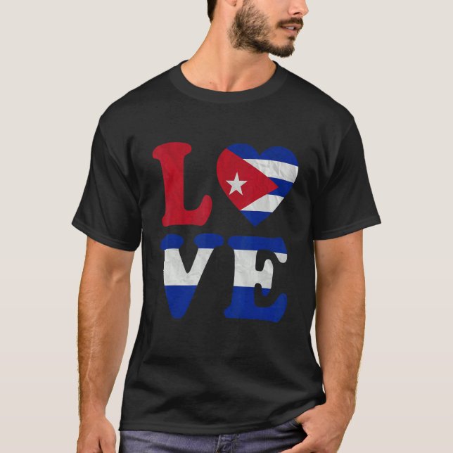 Vintage I Love Cuba Flag Heart Cuban Roots Pride T-Shirt (Front)