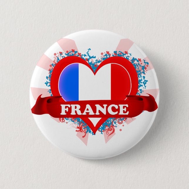 Vintage I Love France 6 Cm Round Badge (Front)