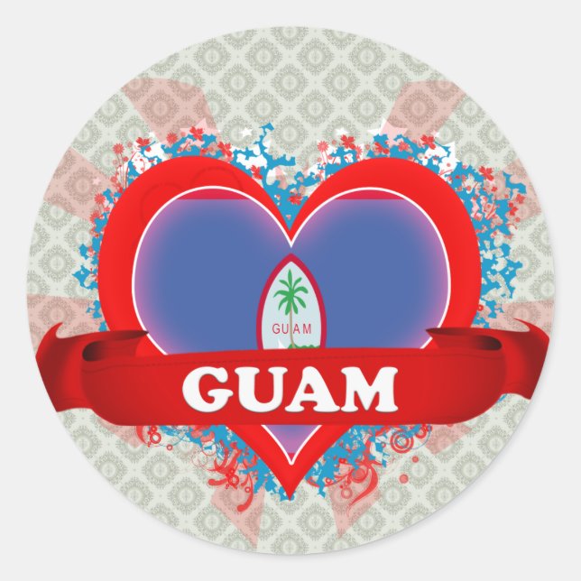 Vintage I Love Guam Classic Round Sticker (Front)