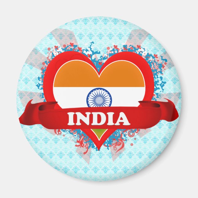 Vintage I Love India Magnet (Front)