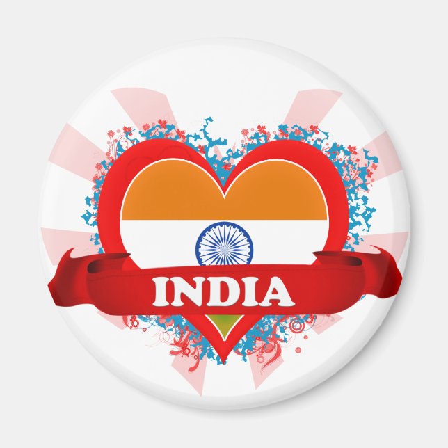 Vintage I Love India Magnet (Front)