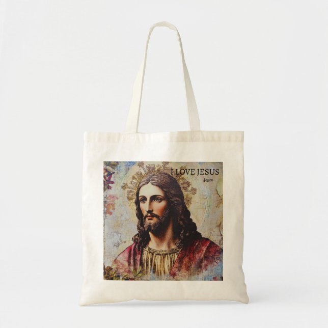 Vintage I Love Jesus customisable name  Tote Bag (Front)