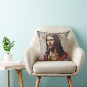 Vintage I Love Jesus Personalised name  Cushion