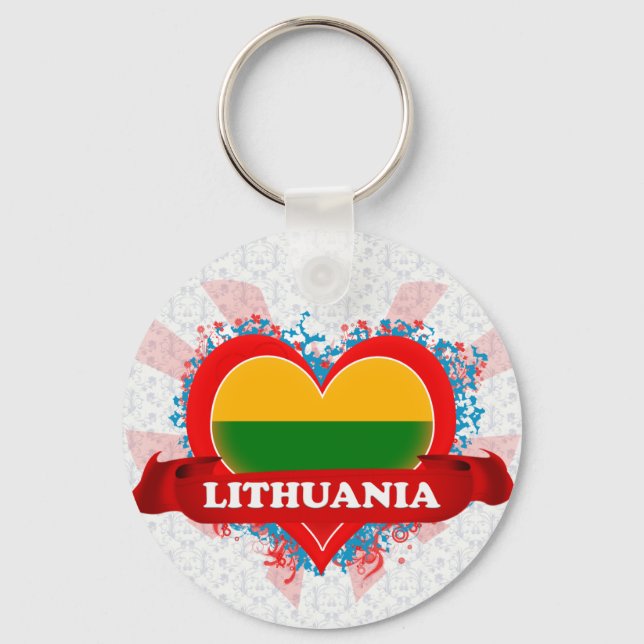 Vintage I Love Lithuania Key Ring (Front)