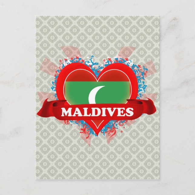 Vintage I Love Maldives Postcard (Front)