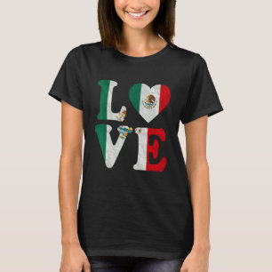 Vintage I Love Mexico Flag Heart Mexican Roots Pri T-Shirt