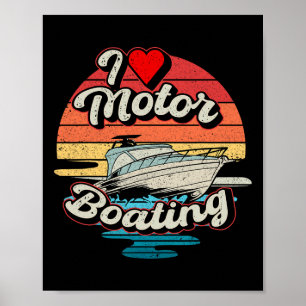 Vintage I Love Motor Boating Sunset Boat Funny Cap Poster