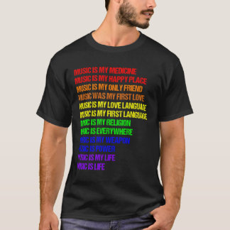 Vintage I Love Music Lover Rainbow Quotes T-Shirt