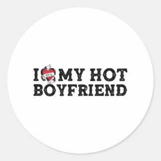 Vintage I Love My Hot Boyfriend I Heart My Hot BF Classic Round Sticker