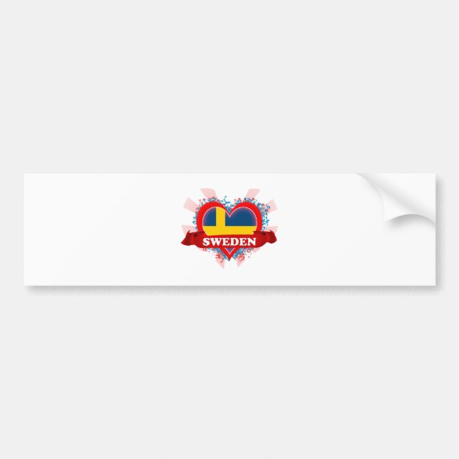 Vintage I Love Sweden Bumper Sticker (Front)