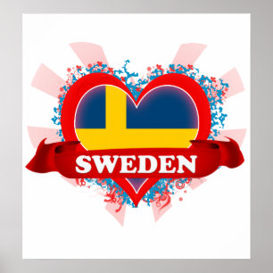 Vintage I Love Sweden Poster