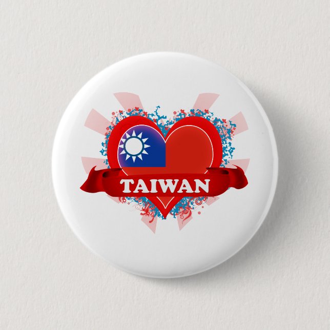 Vintage I Love Taiwan 6 Cm Round Badge (Front)